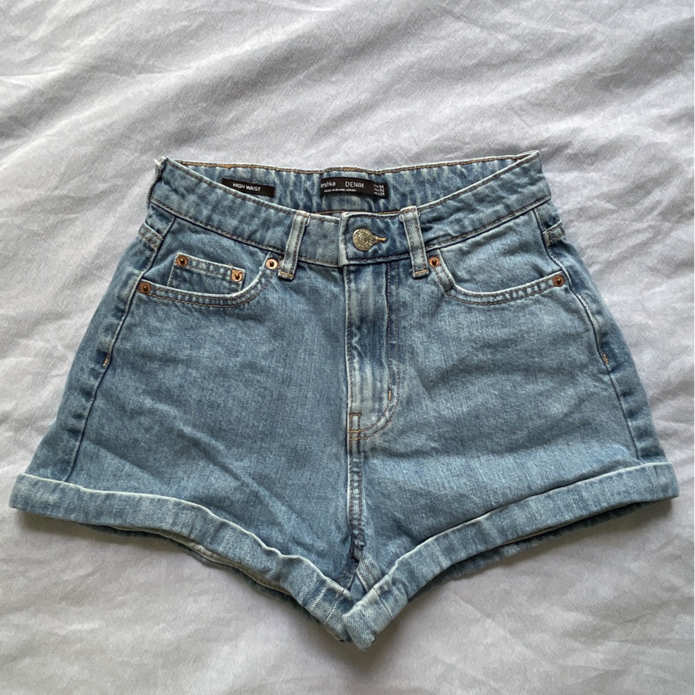 Classic High Rise Cuffed Denim Shorts